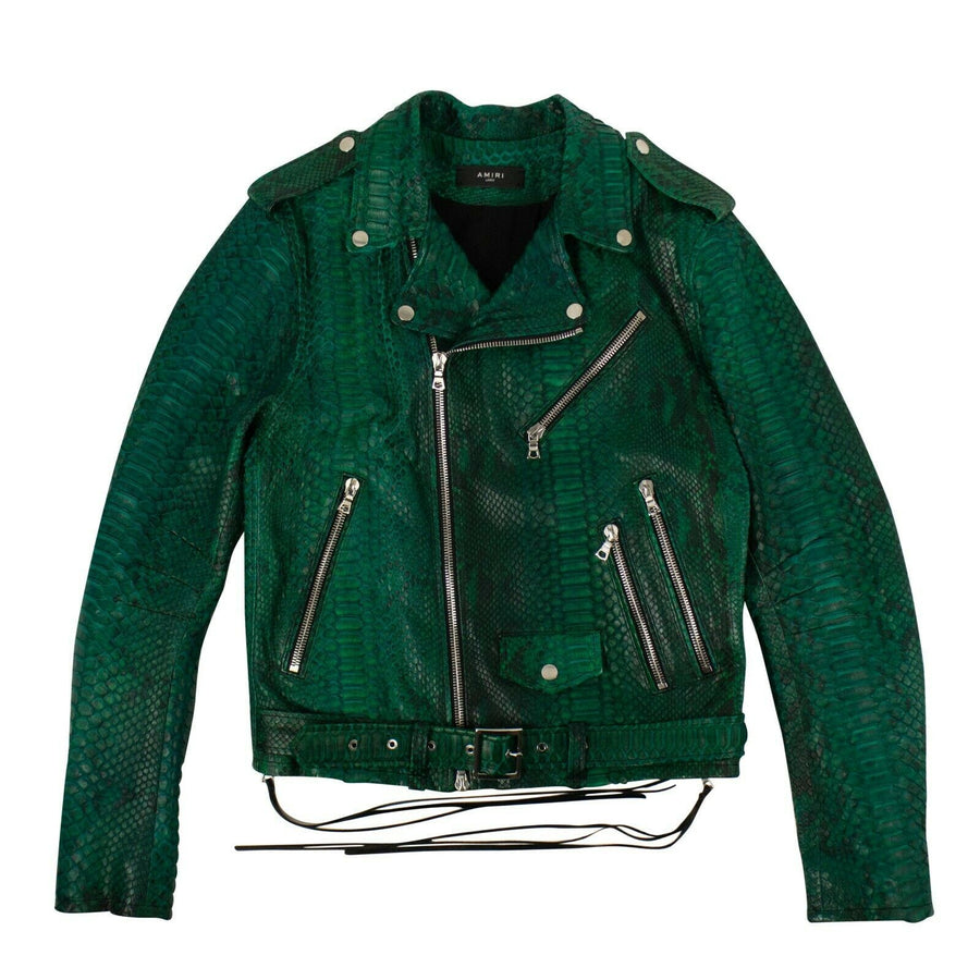 Python Leather Biker Jacket - Green