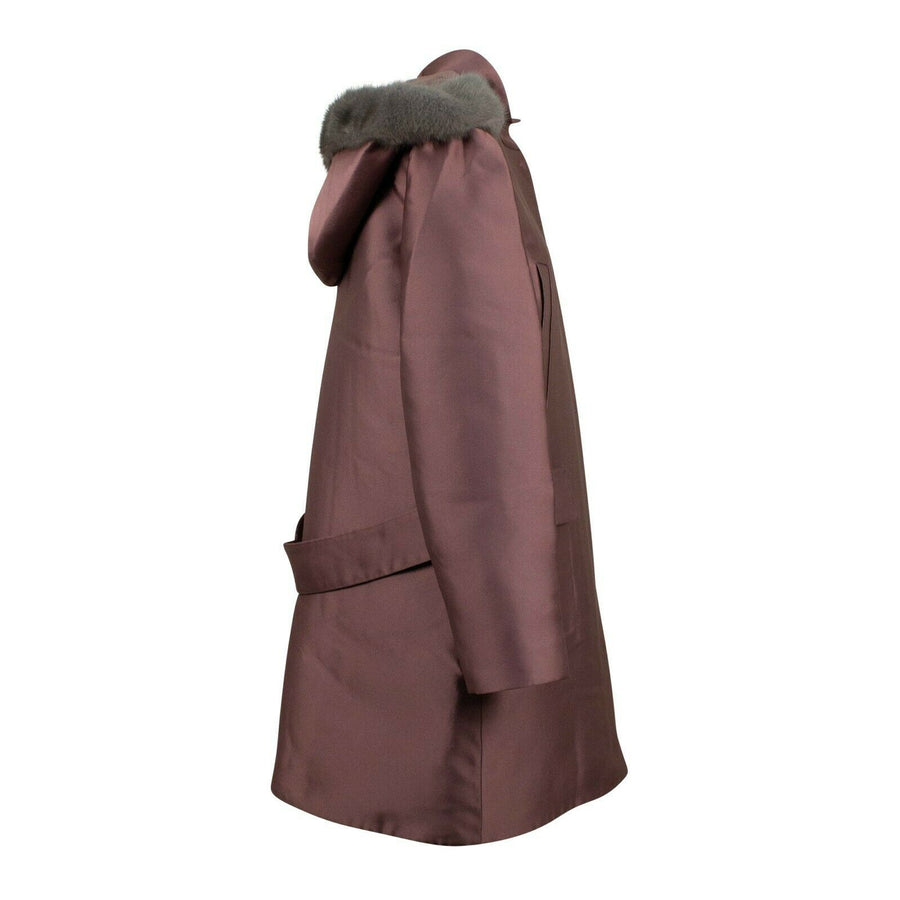 Fur Trim Hood Down Filled Coat - Purple