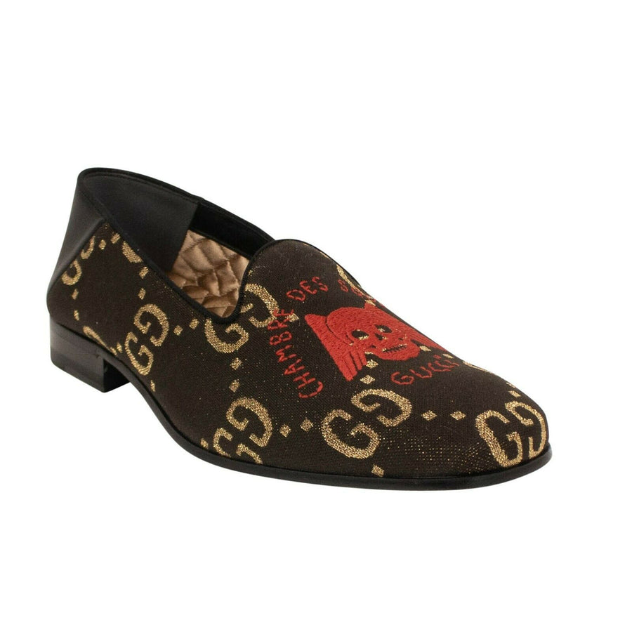 Men's GG Embroidered Skull Loafers - Brown