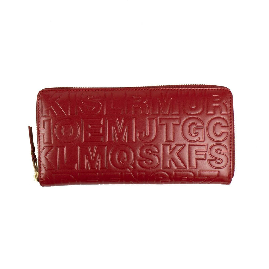 Leather Letter Embossed Zip Around Wallet - Red