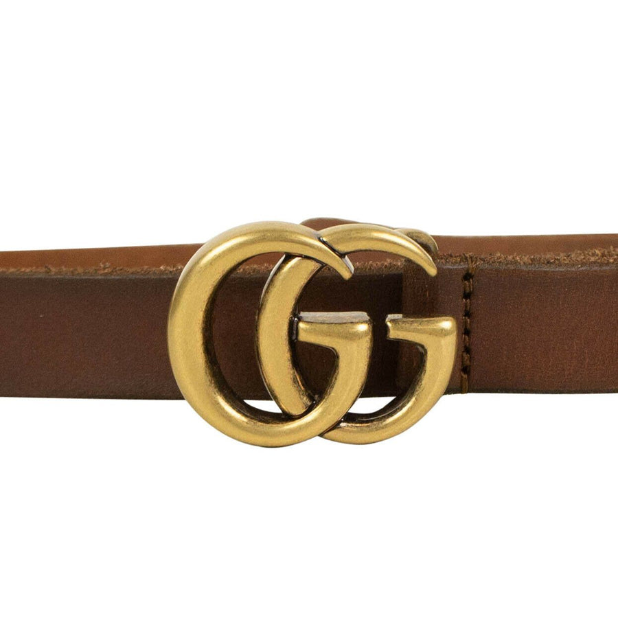 Leather Double G Skinny Belt - Brown