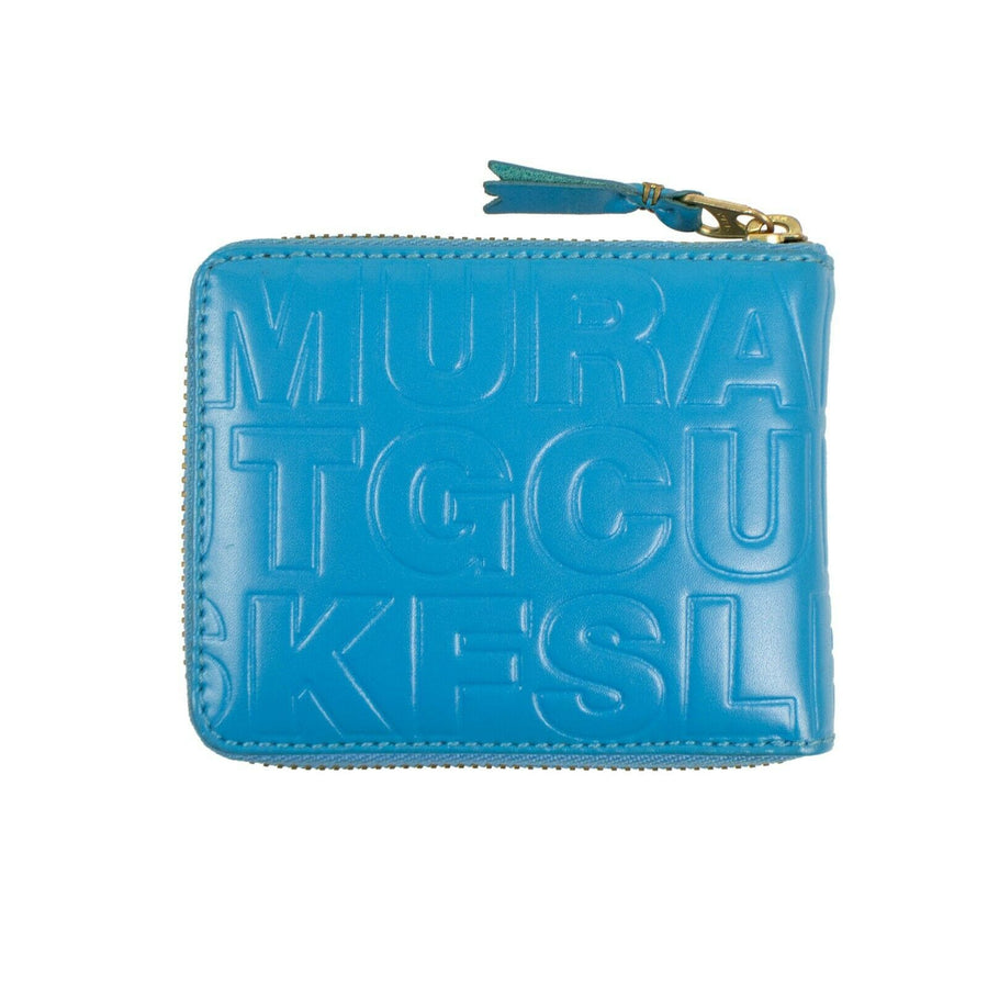 Leather Letter Embossed Small Wallet - Blue