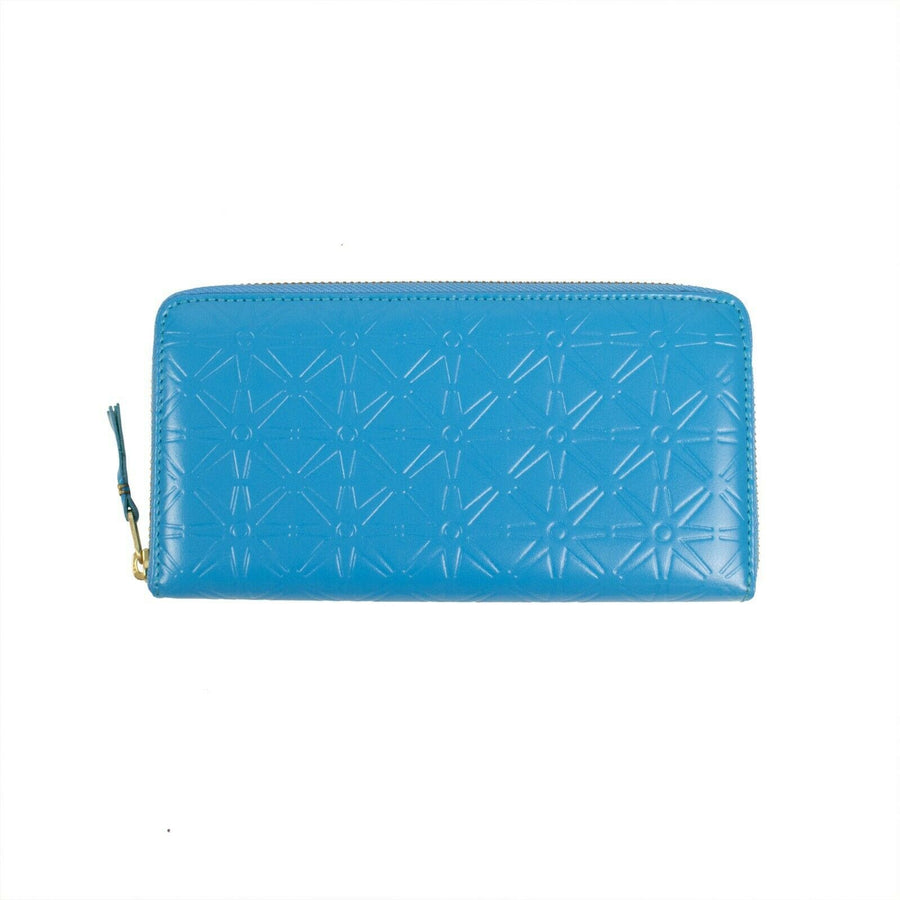 Leather Geometric Pattern Embossed Wallet - Blue