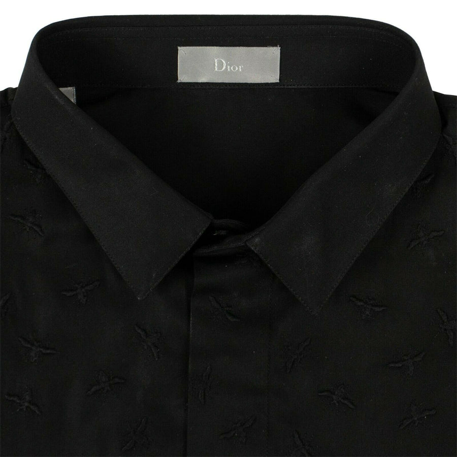 Cotton Embroidered Bee Dress Shirt -Black