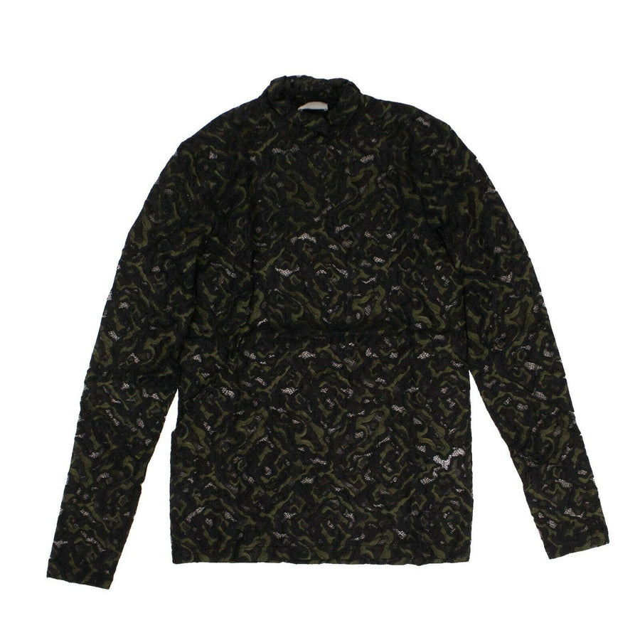 Lace Long Sleeve Turtleneck Shirt - Black / Green