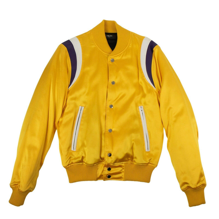 Silk Varsity Baseball Loose Bomber Jacket - Yellow