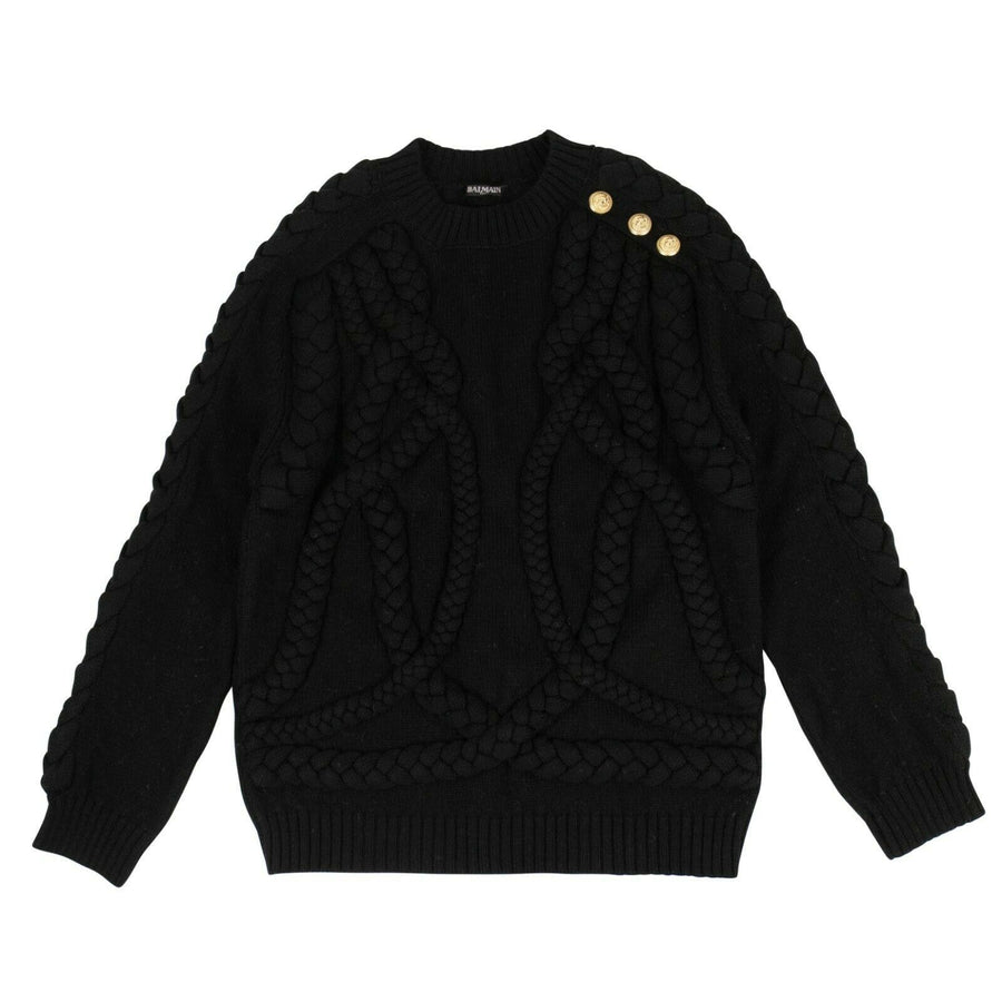 Wool Chunky Cable Knit Sweater - Black