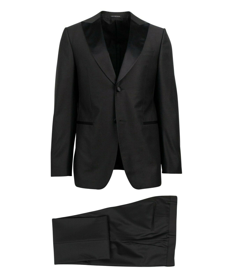 Z ZEGNA  Wool Two Button Tuxedo Suit - Black