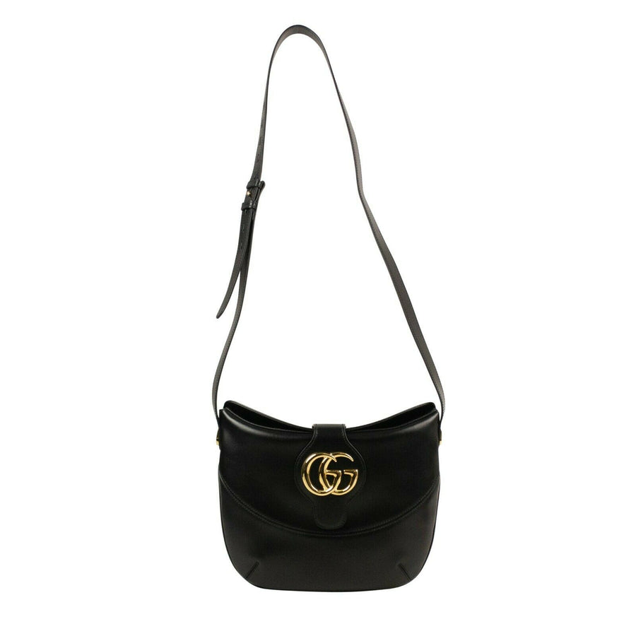 Leather Large GG Gold Logo 'Arli' Medium Shoulder Bag - Black