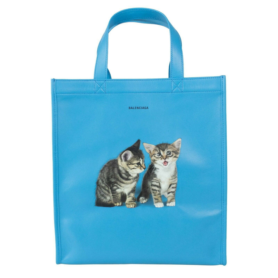 Leather Kittens Market Shopper Tote - Light Blue