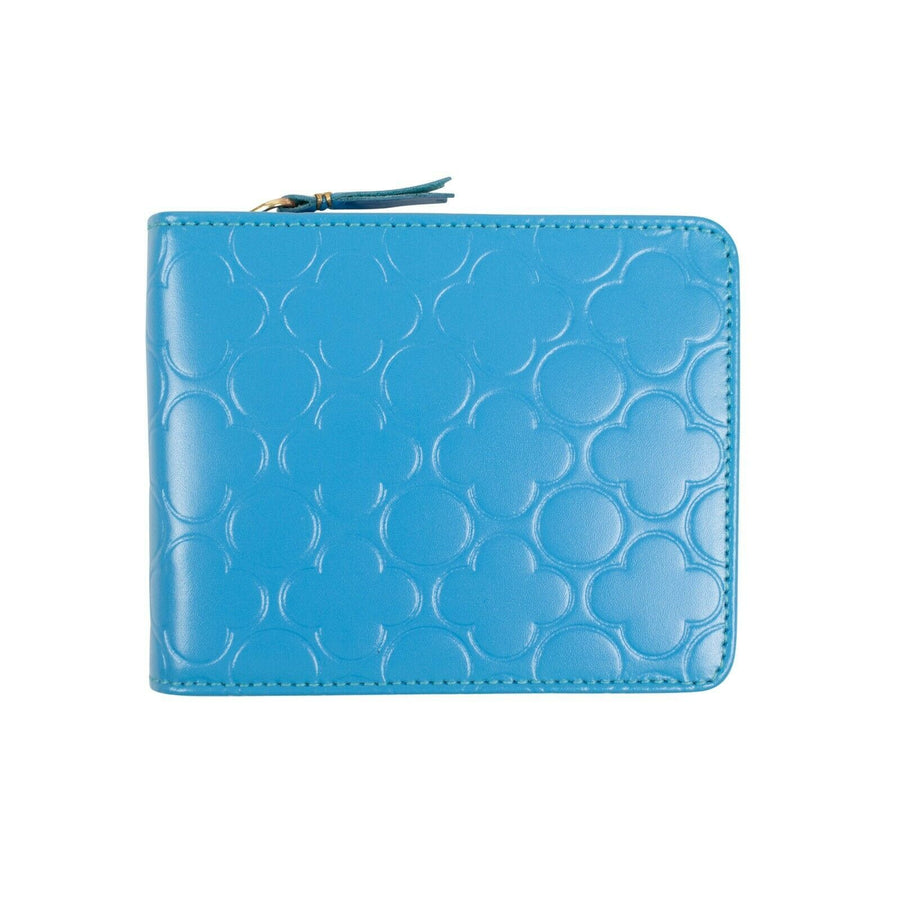 Leather Clover Cardholder Zip Around Wallet - Blue