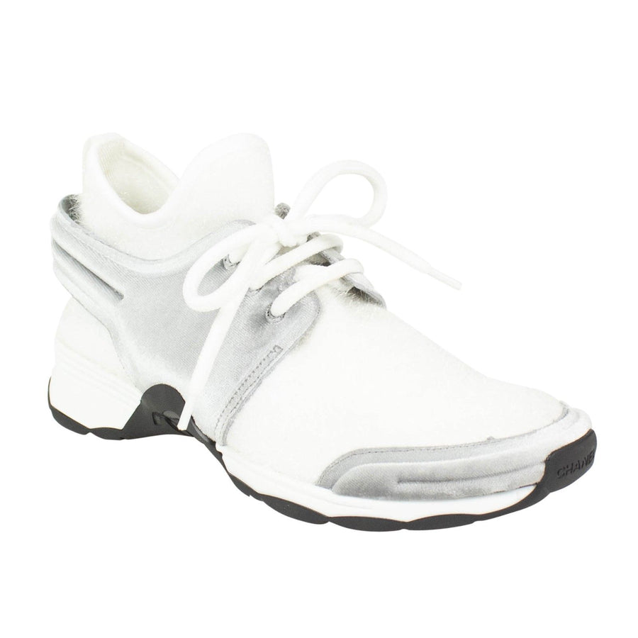 Stretch Fabric And Velvet Sneakers - White / Gray