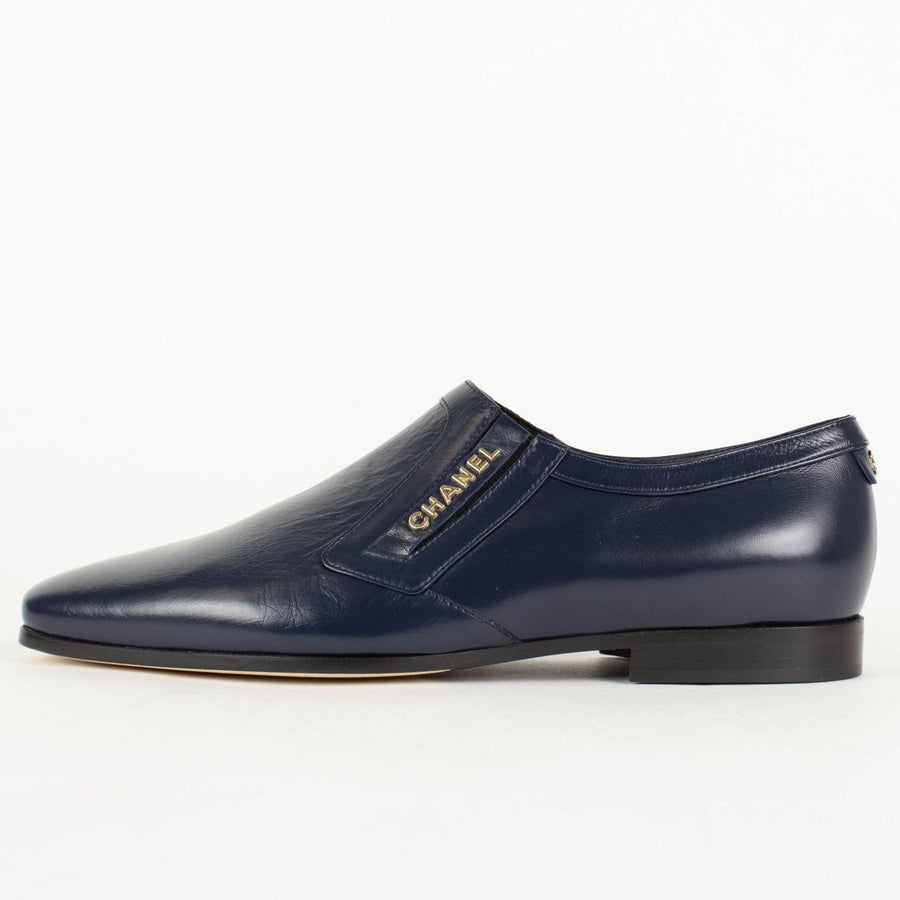 Crumpled Calfskin Leather Loafers  - Navy