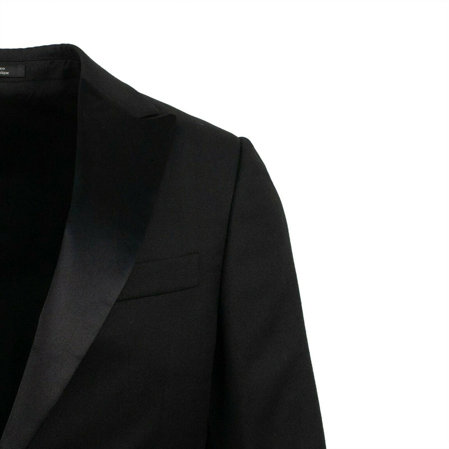 Wool One Button Tuxedo Suit - Black