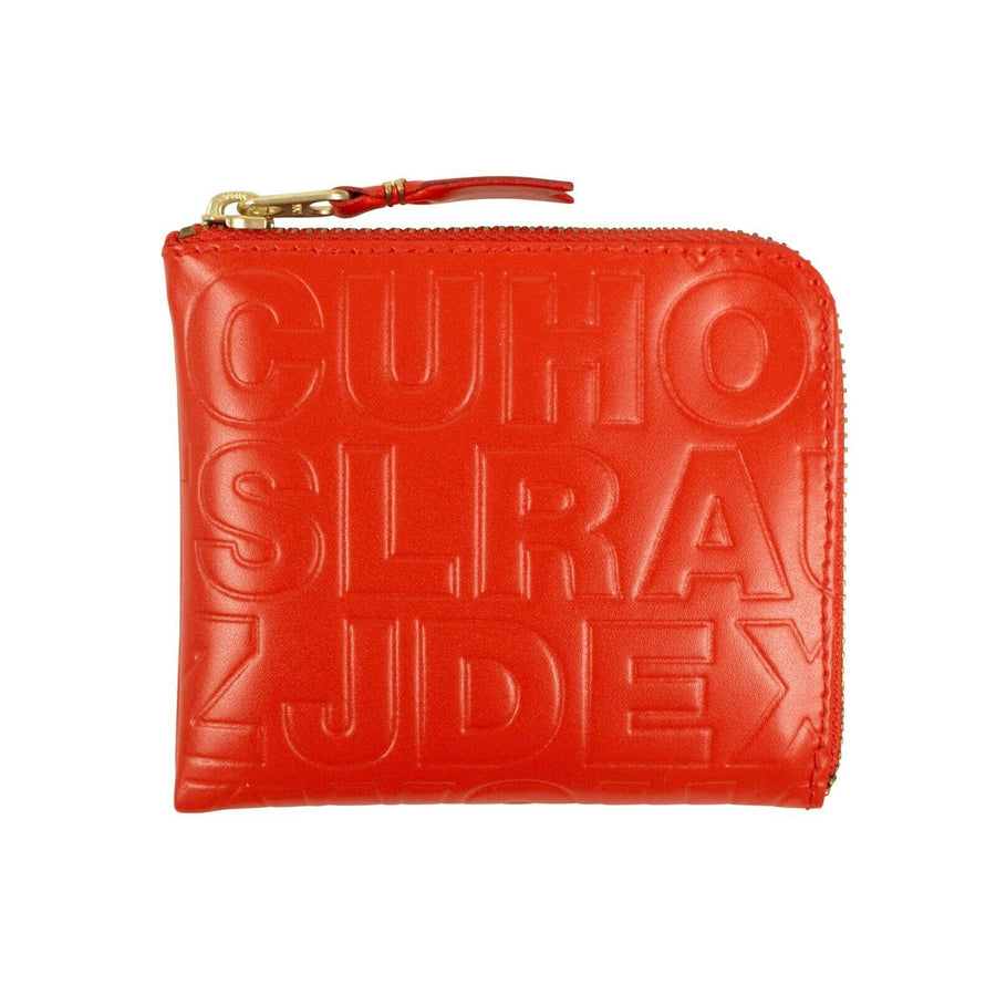 Leather Letter Embossed Slim Wallet - Red Orange