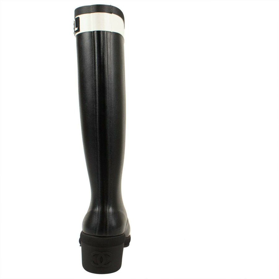 Rubber Logo Tall Rain Boots - Black / White