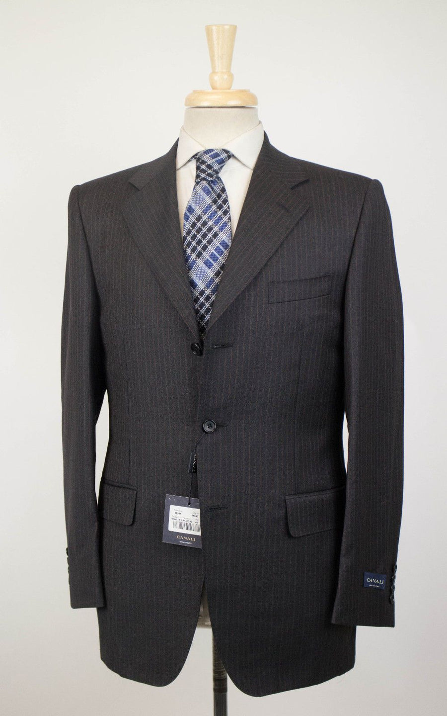 Drop 6 Striped Wool 3 Roll 2 Button Suit - Gray / Orange