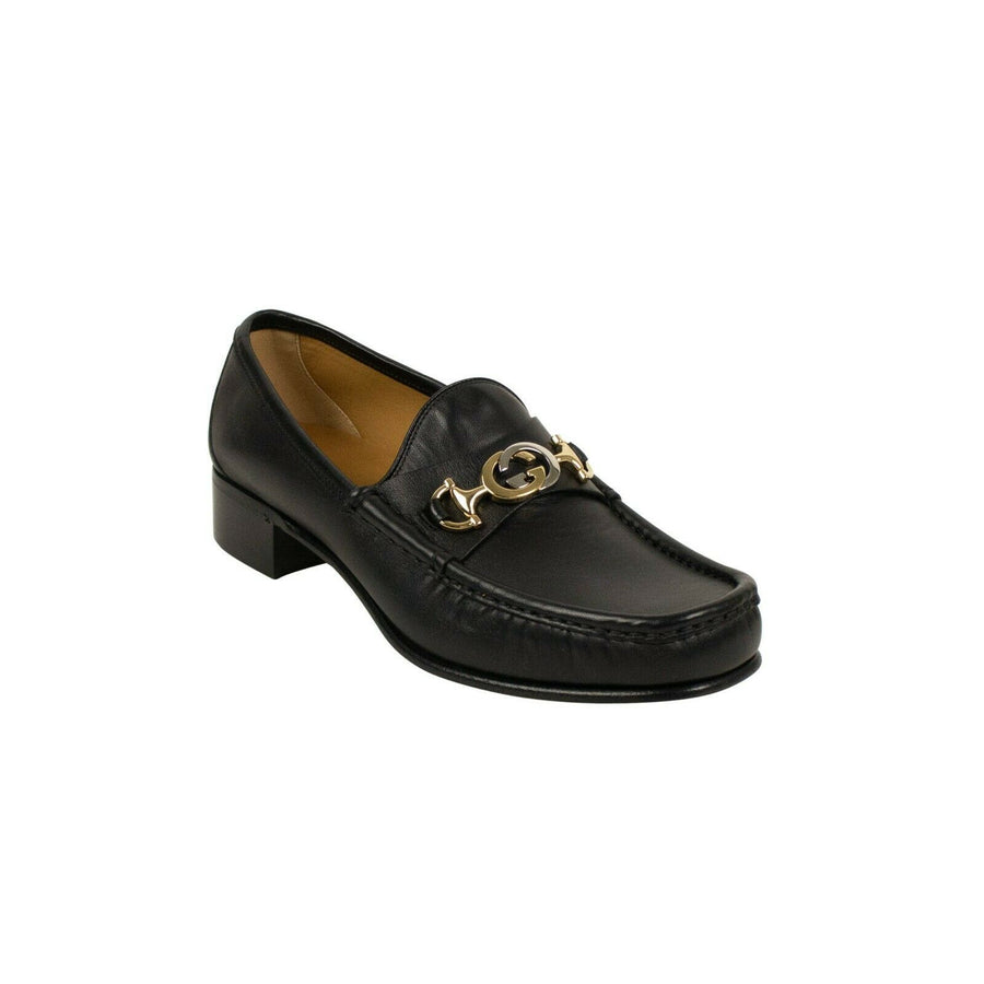 Leather Interlocking 'G' Horsebit Loafer Shoes - Black