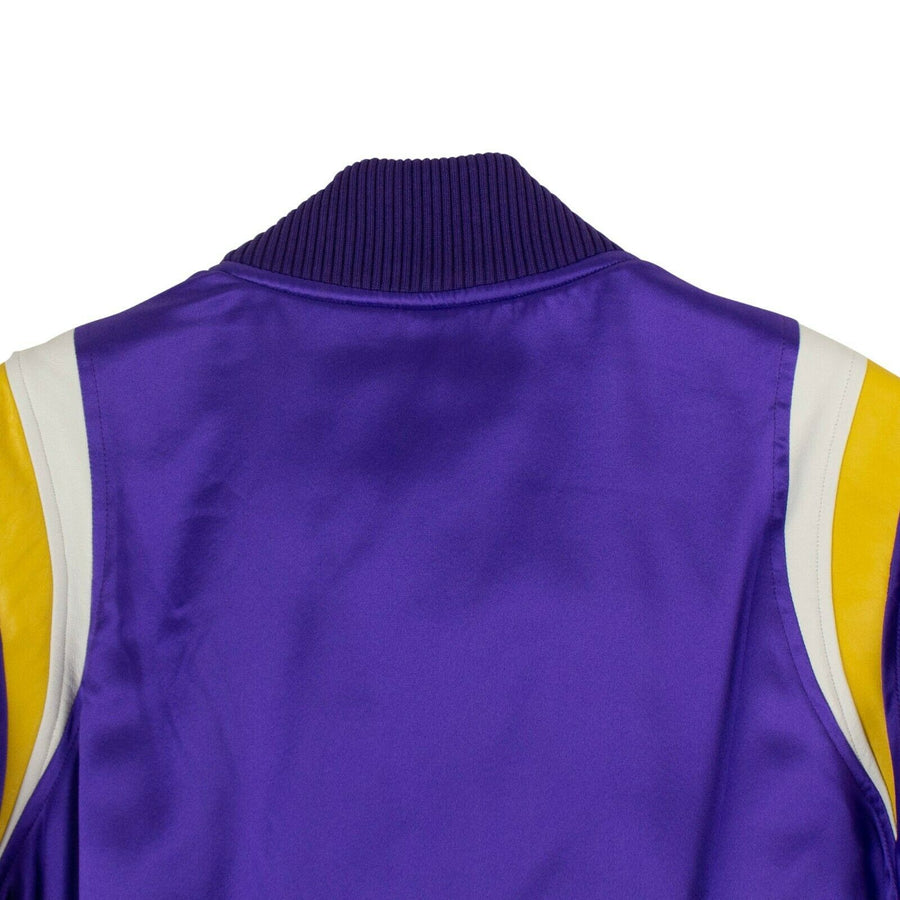 Silk Varsity Baseball Loose Bomber Jacket - Purple