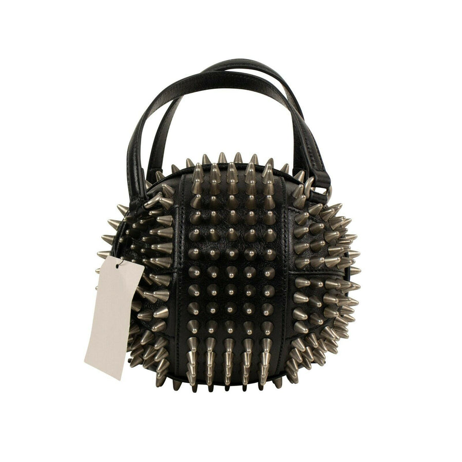 Leather Mini 'Tifosa' Silver Studded Ball Shoulder Bag - Black