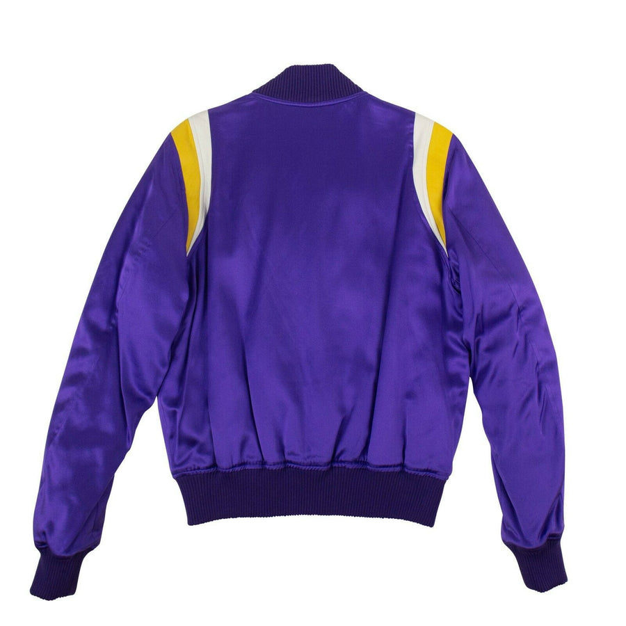 Silk Varsity Baseball Loose Bomber Jacket - Purple