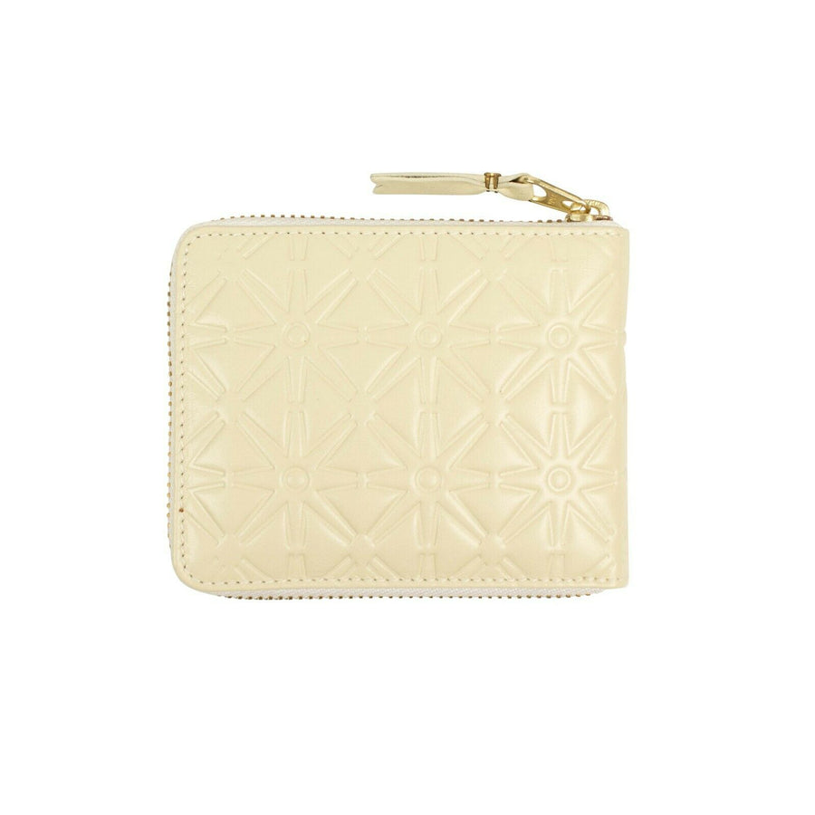 Leather Stars Embossed Small Wallet - Ivory