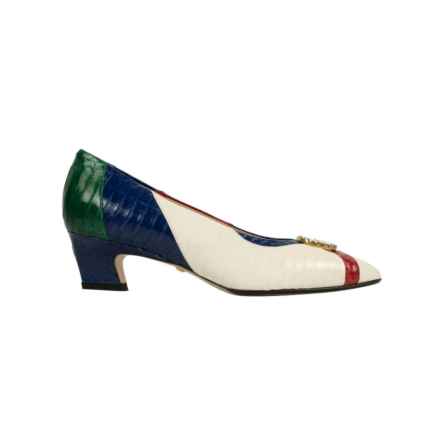 Women's Leather Snakeskin With Logo Pump - Multicolored