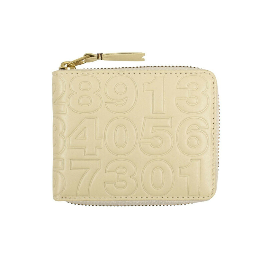 Leather Number Embossed Small Wallet - Ivory