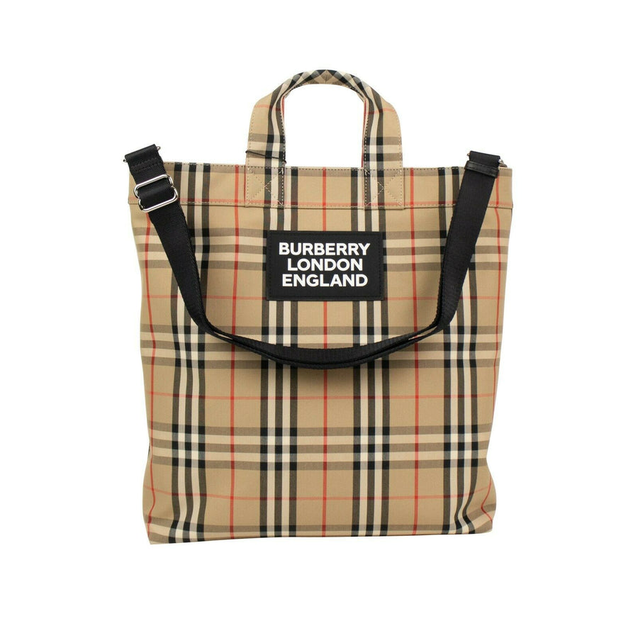 Vintage Check Cotton Logo Applique Tote Bag - Beige