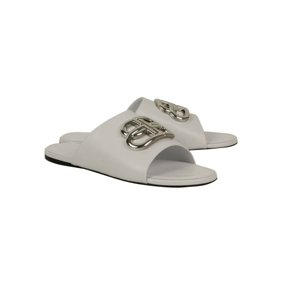 Leather Oval 'BB' Mule Sandal - White