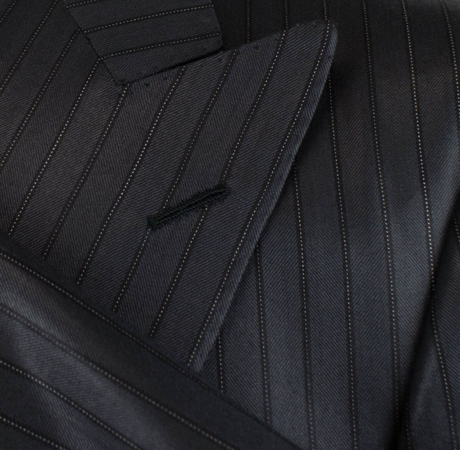 Drop 7 Pin Striped Wool 1 Button Suit - Gray