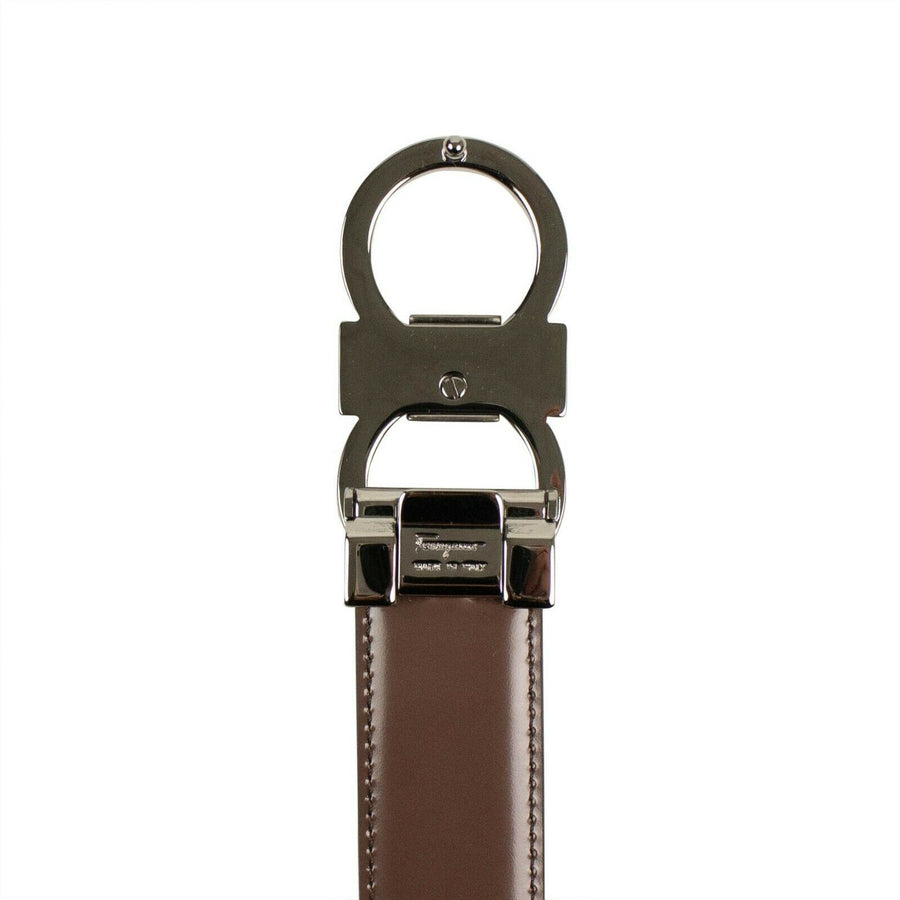 Leather 'Gancini' Belt - Black/Brown