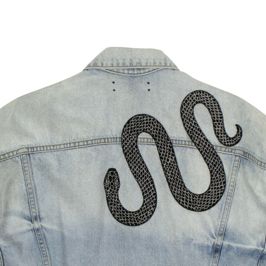 Snake Embellished Over-Sized Trucker Jacket - Denim