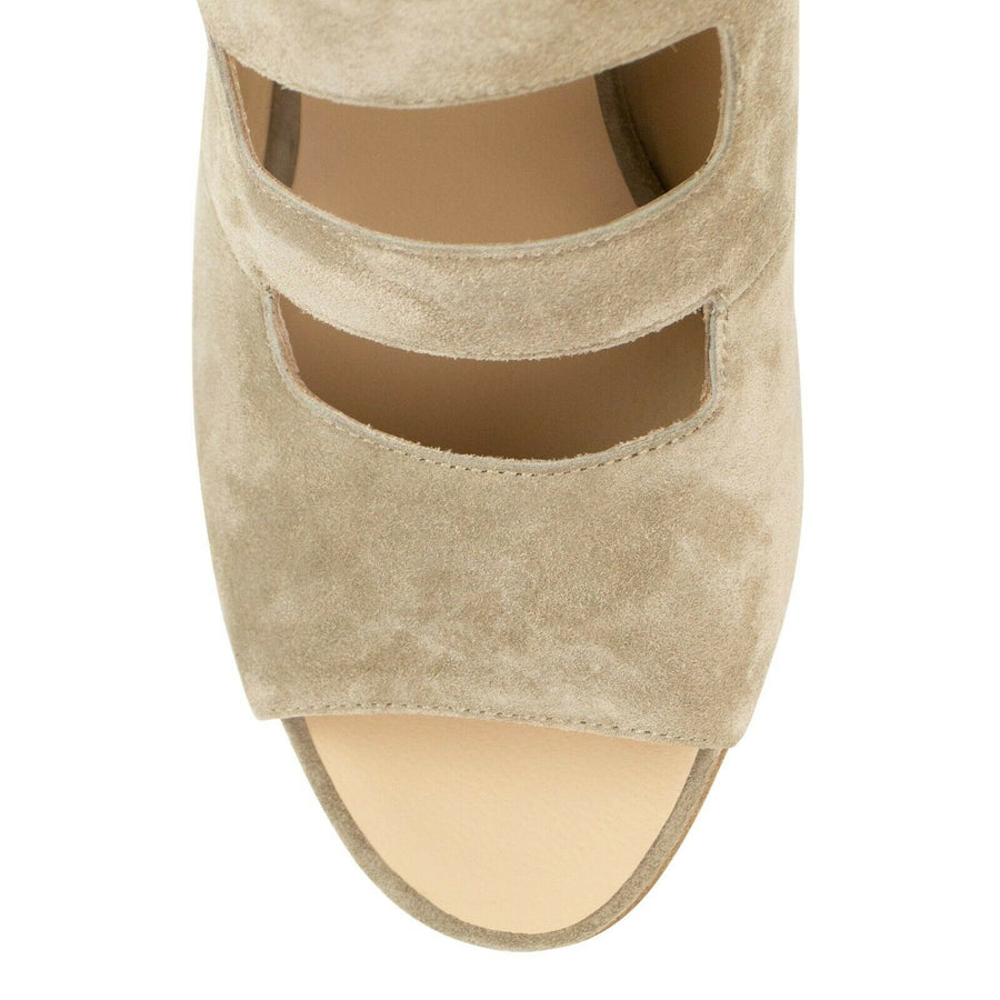 Suede Calfskin Open Toe Sandals - Beige