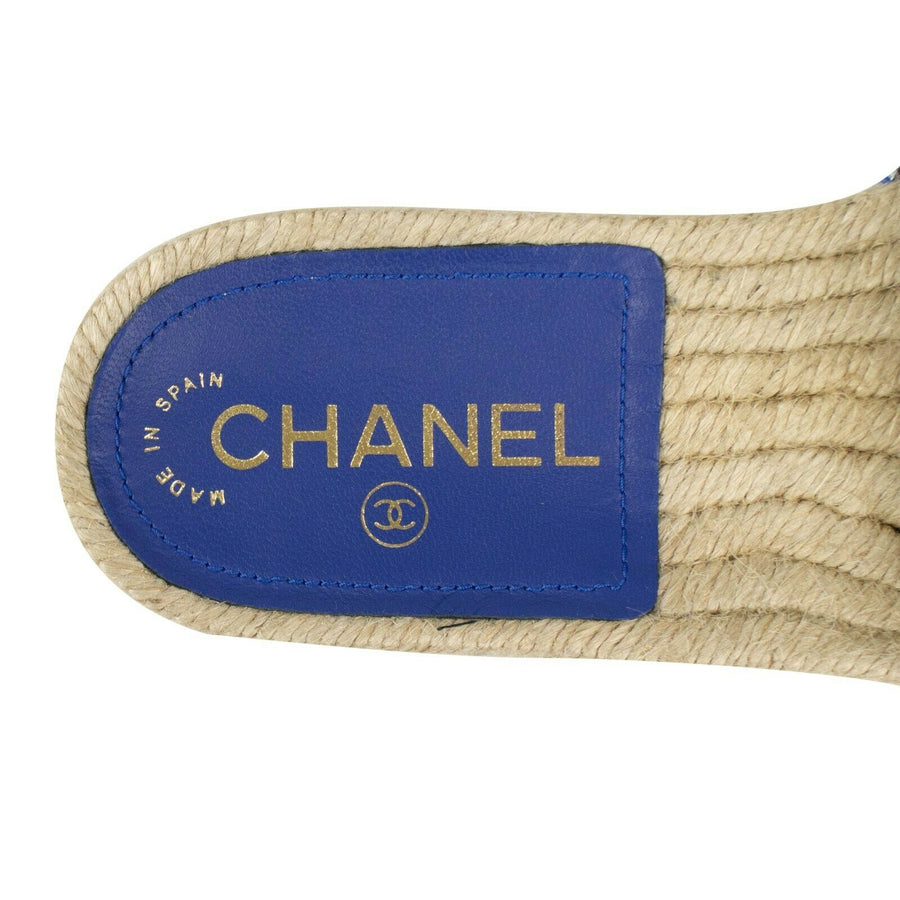 Tweed And Grosgrain Espadrille Slides - Blue