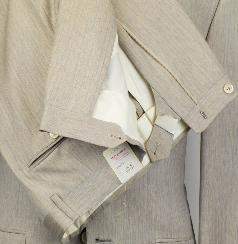 Herringbone Wool 3 Roll 2 Button Suit - Beige