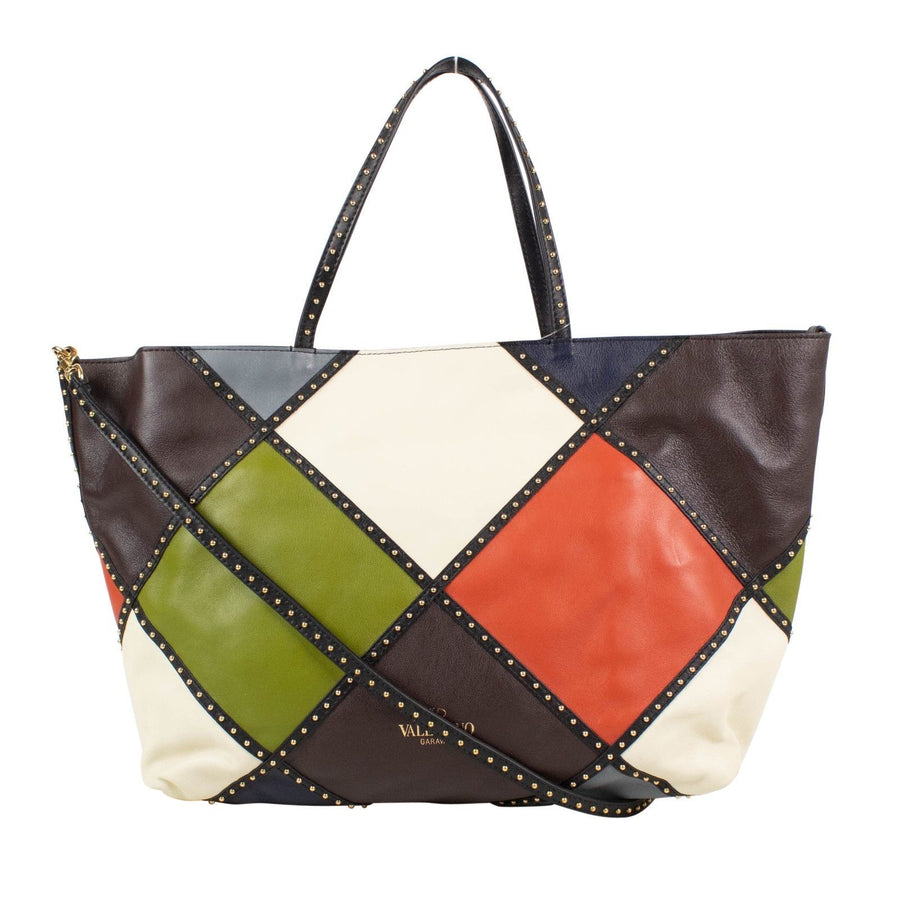 Leather Color Block Studded Tote Bag - Multi