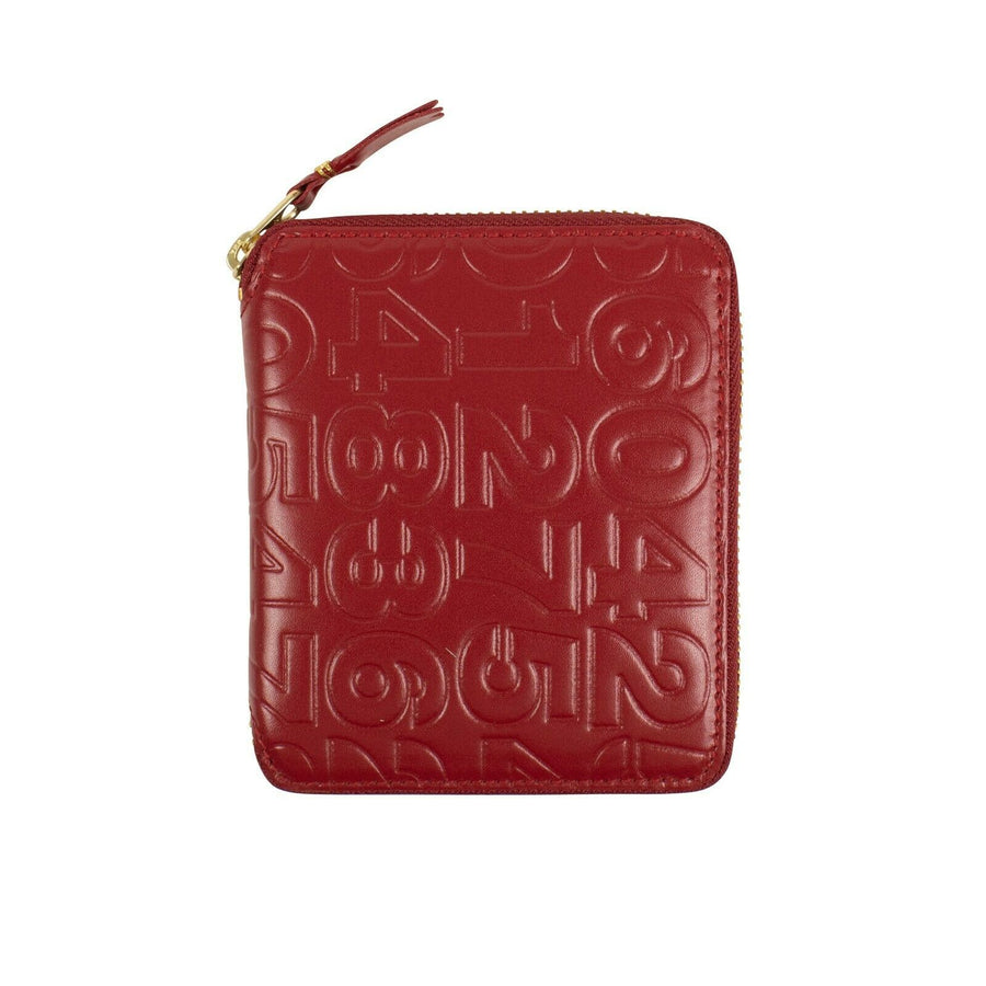 Leather Number Embossed Patchwork Square Wallet - Red