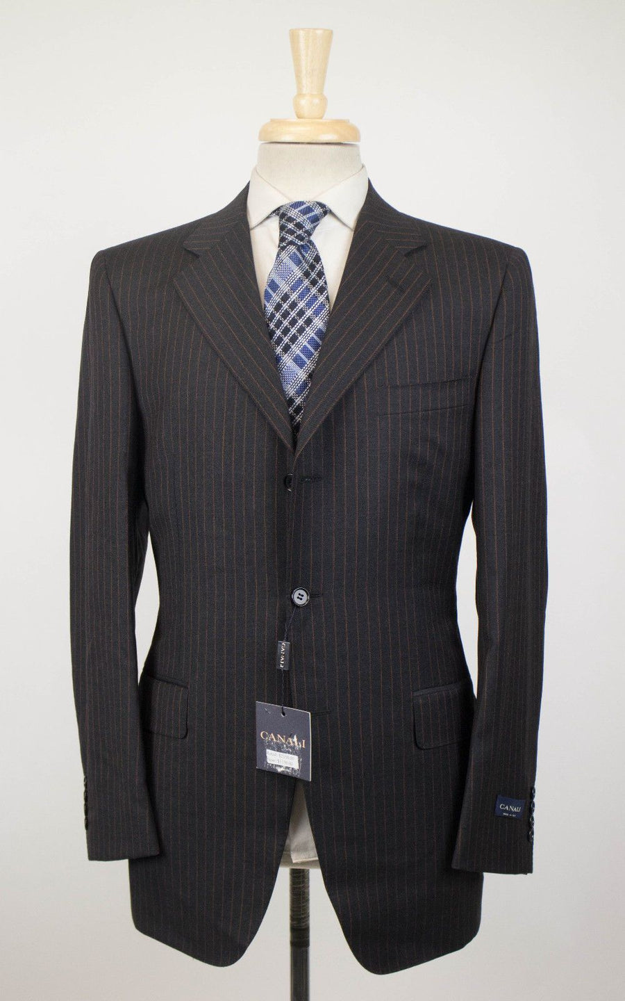 Drop 6 Striped Wool 3 Button Suit - Gray / Orange