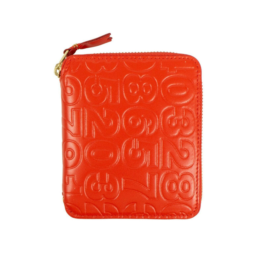 Leather Number Embossed Square Wallet - Red Orange