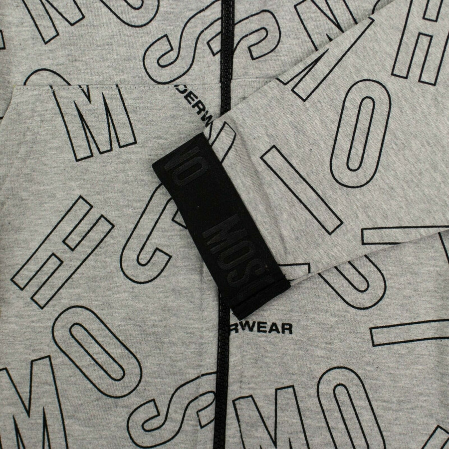 Graphic 'Letters' Print Hooded Zip-Up Sweatshirt - Gray