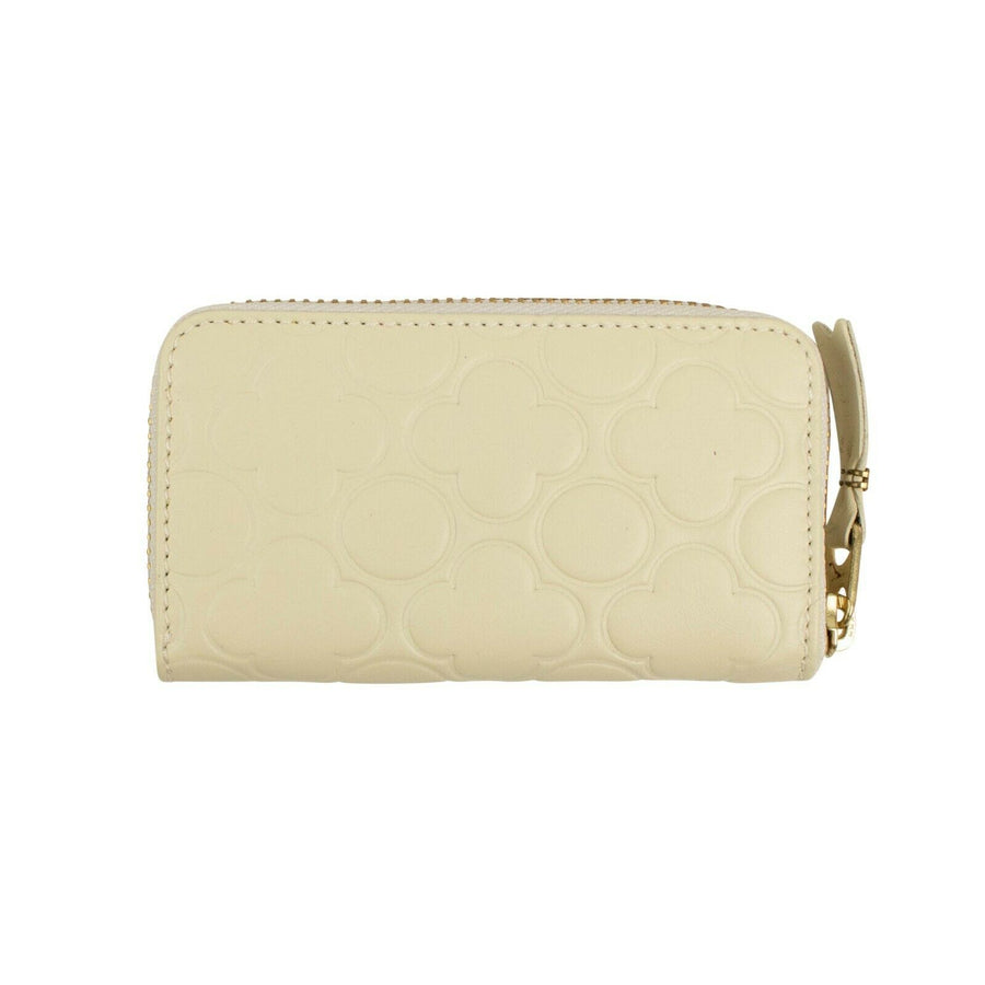 Leather Clover Embossed Mini Wallet Coin Purse - Ivory