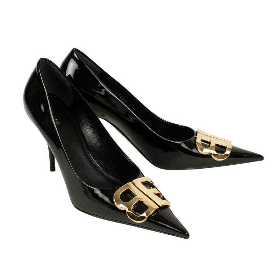 Patent Leather BB Pointed Toe Pumps - Black