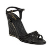 Leather Quilted Wedge Sandals - Black