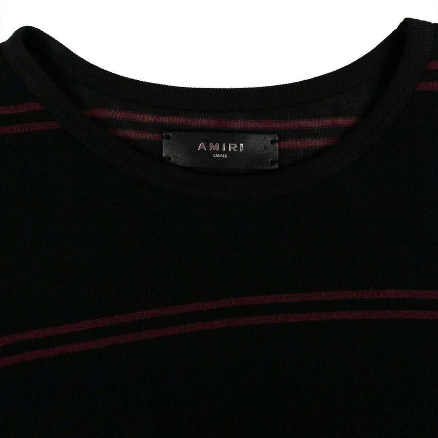 Striped Knit Short Sleeve Sweater T -  Black / Burgundy