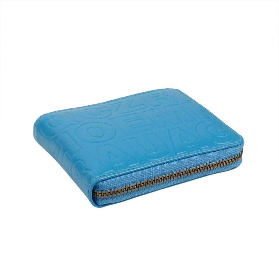 Leather Letter Embossed Small Wallet - Blue