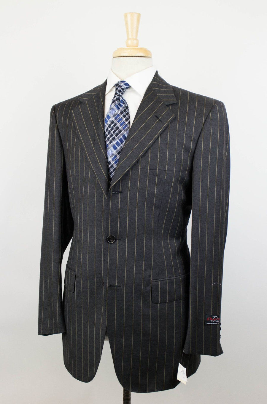 Striped Wool 3 Button Suit - Gray