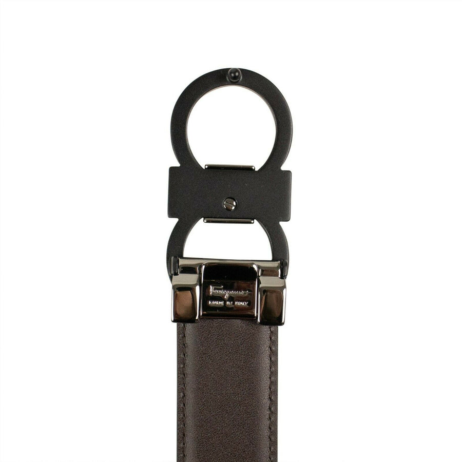 'Gancini' Black Buckle Belt - Black/Brown