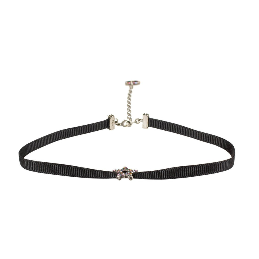 Black Ribbon Star Strass Choker Necklace