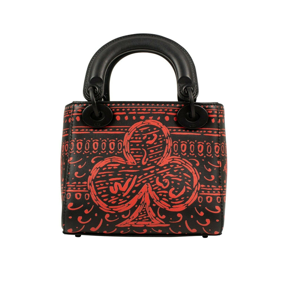 Printed Leather Lady Dior Mini Shoulder Bag - Red